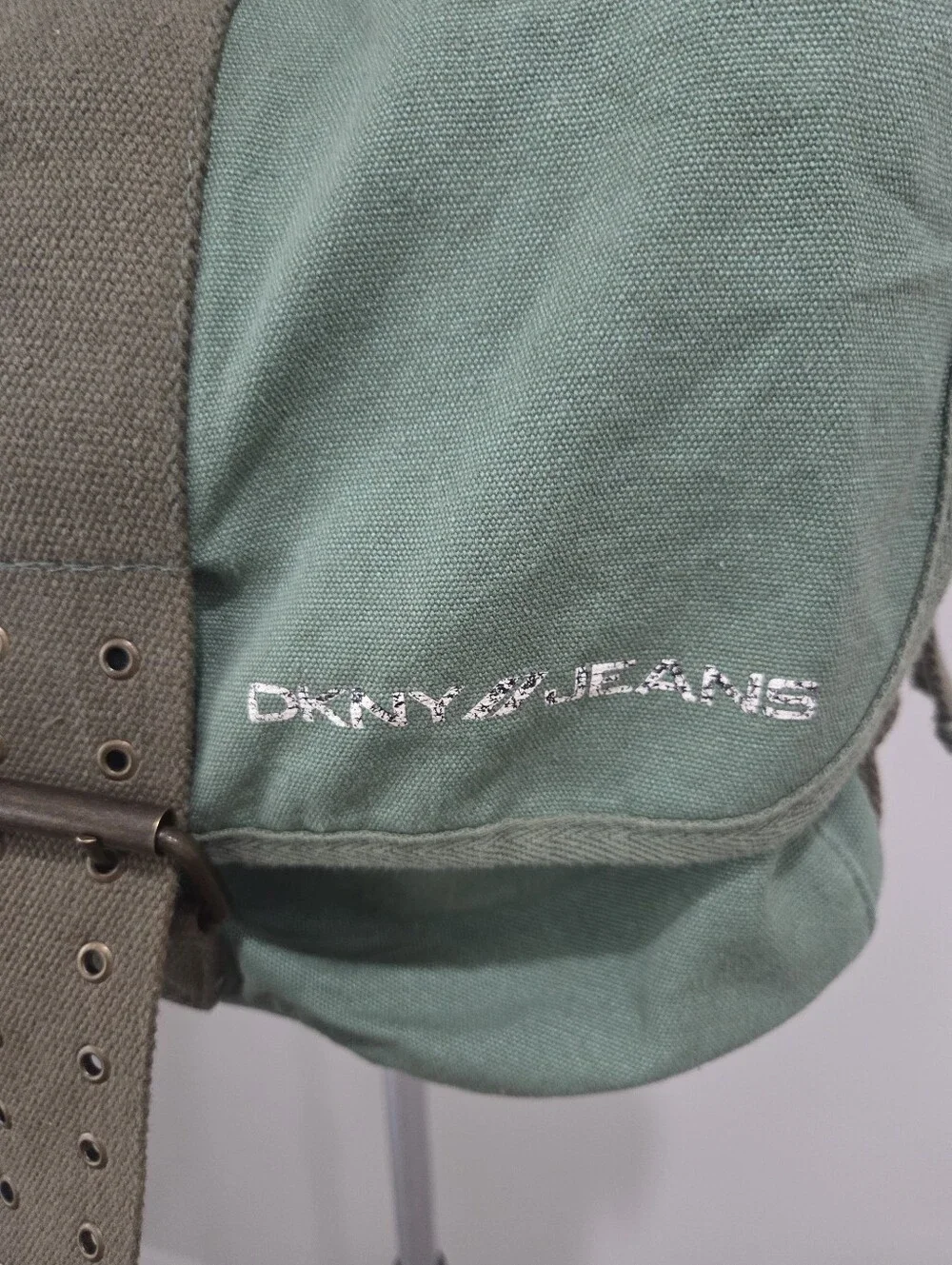 Dkny Olive Green Canvas Messenger Bag